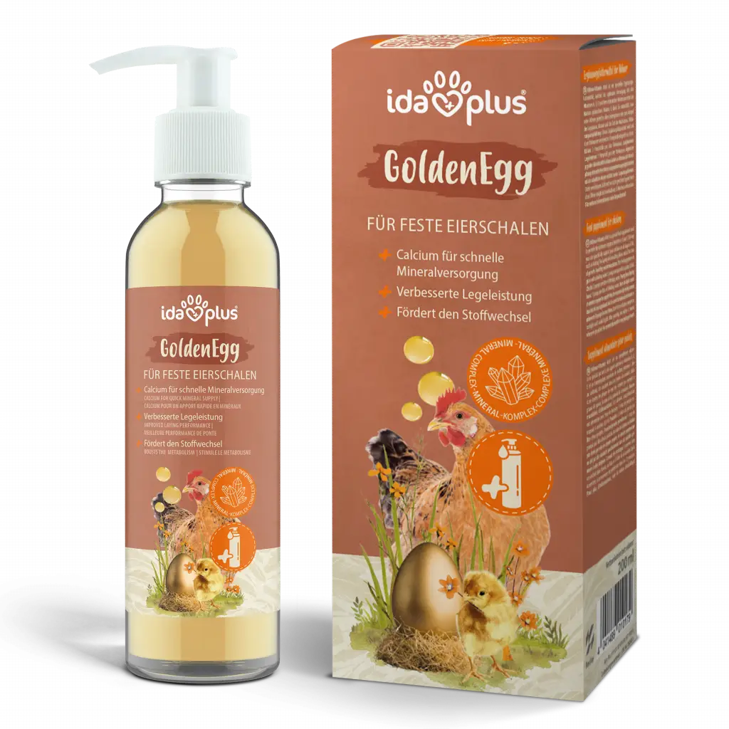 Produkt GoldenEgg, Flasche und Produktkarton