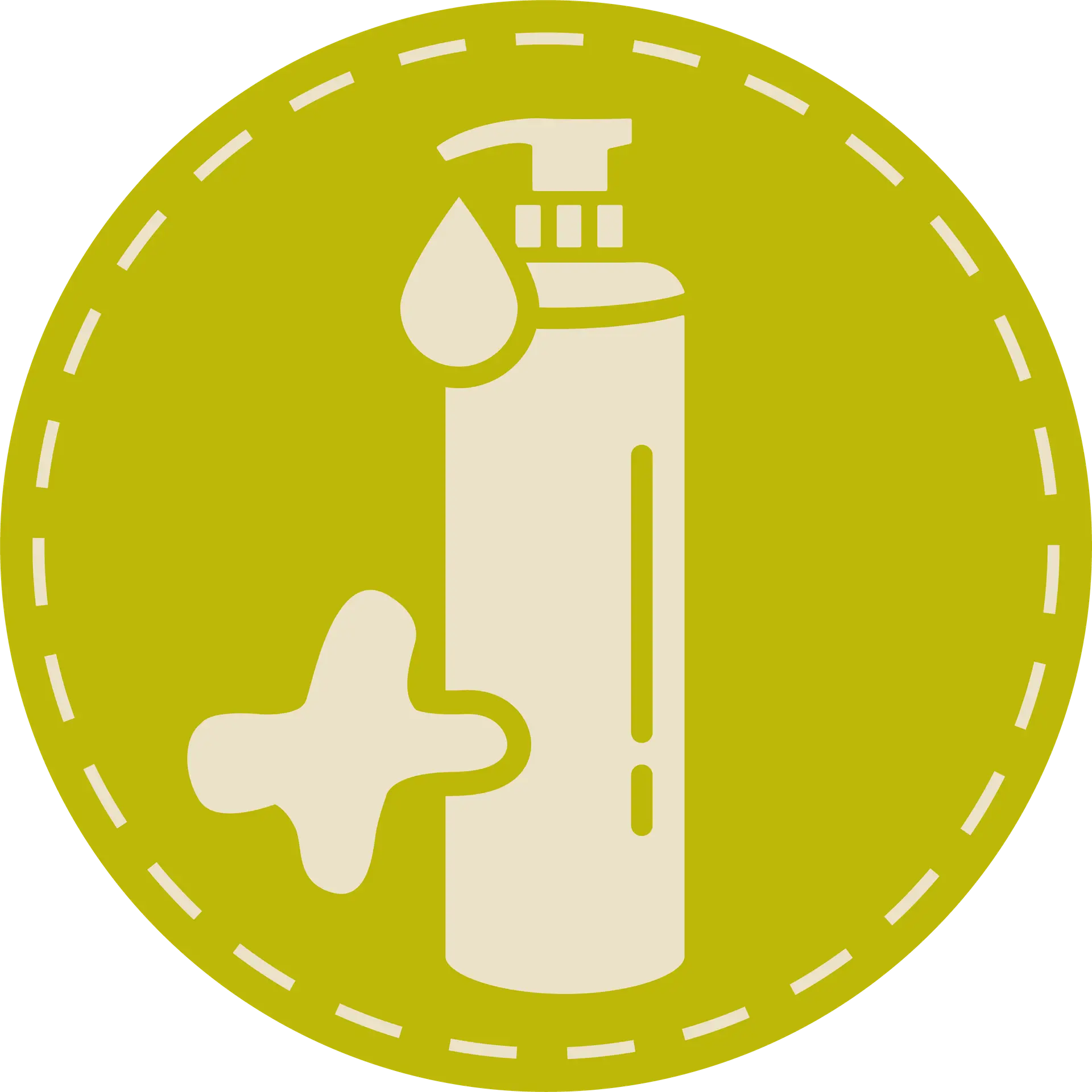 Runder Icon in grün, Dispenserflasche als grafisches Symbol mit einem Plus