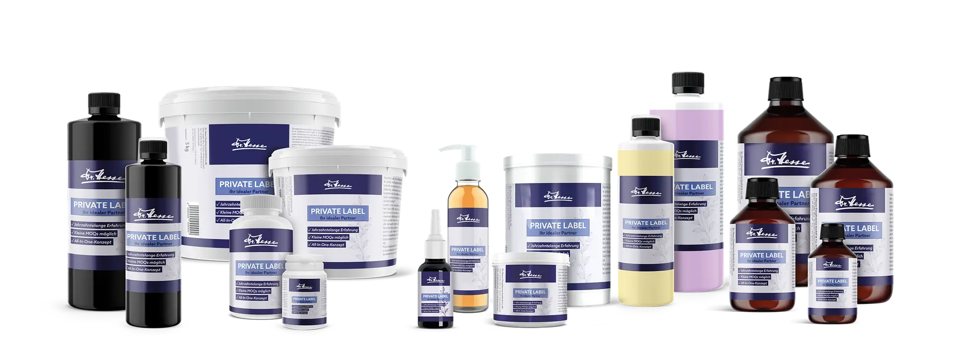 Beispiel verschiedener Produktverpackungen, die im Private Label Bereich genutzt werden können